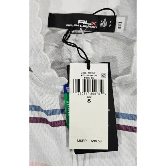 RLX Ralph Lauren Golf Tennis Sleeveless 1/2 Zip Polo Shirt Striped WOMENS SZ S - Picture 7 of 7